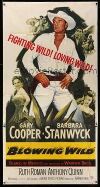 6w436 BLOWING WILD 3sh '53 cowboy Gary Cooper, Barbara Stanwyck, Ruth Roman, Anthony Quinn!