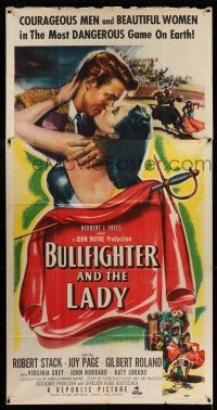 6w442 BULLFIGHTER & THE LADY 3sh '51 Budd Boetticher, art of matador Robert Stack kissing Joy Page!