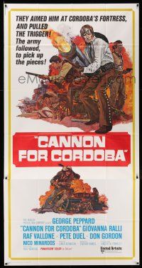 6w447 CANNON FOR CORDOBA int'l 3sh '70 cool art of George Peppard with huge gun in battle!