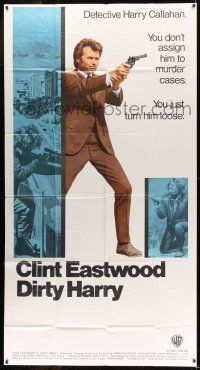 6w486 DIRTY HARRY int'l 3sh '71 full-length Clint Eastwood pointing gun, Don Siegel crime classic!
