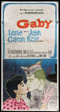 6w504 GABY 3sh '56 wonderful Colonia art of soldier John Kerr kissing Leslie Caron!