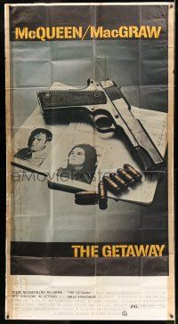 6w510 GETAWAY 3sh '72 Steve McQueen, Ali McGraw, Sam Peckinpah, cool gun & passports image!