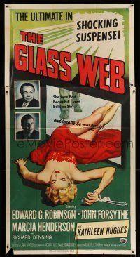 6w515 GLASS WEB 2D 3sh '53 Edward G. Robinson, Forsythe, sexy art, the ultimate in shocking suspense