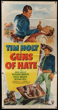 6w524 GUNS OF HATE 3sh '48 art of Tim Holt fighting, romancing, riding & full-length with gun!