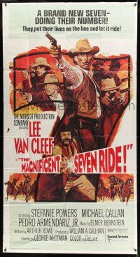 6w580 MAGNIFICENT SEVEN RIDE 3sh '72 cool artwork of cowboy Lee Van Cleef firing six-shooter!