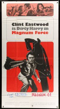 6w581 MAGNUM FORCE int'l 3sh '73 great image of Clint Eastwood is Dirty Harry pointing his huge gun!