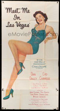 6w585 MEET ME IN LAS VEGAS 3sh '56 art of sexy full-length showgirl Cyd Charisse in skimpy outfit!