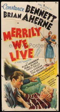 6w586 MERRILY WE LIVE style A 3sh '38 art of Constance Bennett & Brian Aherne close up & golfing!