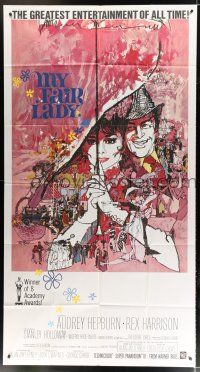 6w593 MY FAIR LADY int'l 3sh R69 classic art of Audrey Hepburn & Rex Harrison by Bob Peak!