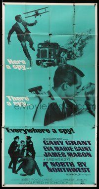 6w600 NORTH BY NORTHWEST 3sh R66 Cary Grant w/ cropduster & kissing Saint, Hitchcock, ultra rare!