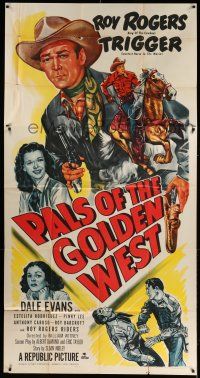 6w608 PALS OF THE GOLDEN WEST 3sh '51 great artwork of Roy Rogers, Trigger & Dale Evans!