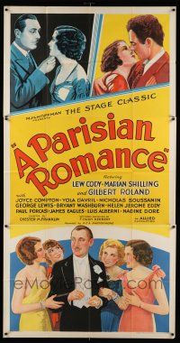 6w609 PARISIAN ROMANCE 3sh '32 Lew Cody & Gilbert Roland in love triangle, great stone litho!