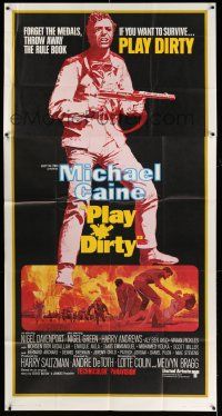 6w612 PLAY DIRTY int'l 3sh '69 cool art of WWII soldier Michael Caine with machine gun!