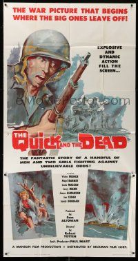 6w618 QUICK & THE DEAD 3sh '63 truly great war artwork of soldiers on beachfront!