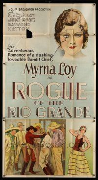 6w628 ROGUE OF THE RIO GRANDE 3sh '30 stone litho of young Myrna Loy as a sexy senorita!