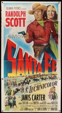 6w633 SANTA FE 3sh '51 cowboy Randolph Scott & Janis Carter in New Mexico, Irving Pichel western!