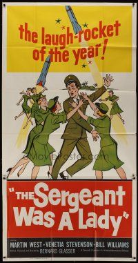 6w637 SERGEANT WAS A LADY 3sh '61 Martin West, wacky artwork of military women chasing after man!