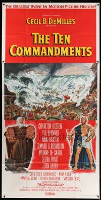 6w662 TEN COMMANDMENTS 3sh '56 Cecil B. DeMille classic, art of Charlton Heston & Yul Brynner