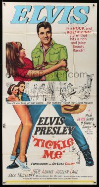 6w672 TICKLE ME int'l 3sh '65 great life-sized image of Elvis Presley & sexy Julie Adams!