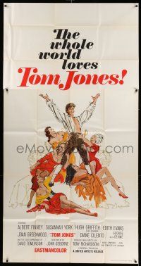 6w677 TOM JONES int'l 3sh '63 Tony Richardson, art of Albert Finney surrounded by five sexy women!