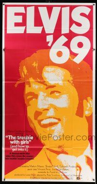 6w682 TROUBLE WITH GIRLS 3sh '69 great gigantic close up art of smiling Elvis Presley!