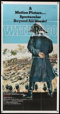6w694 WATERLOO int'l 3sh '70 great art of Rod Steiger as Napoleon Bonaparte over battlefield!