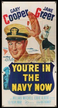 6w702 YOU'RE IN THE NAVY NOW 3sh '51 huge artwork image of officer Gary Cooper + sexy Jane Greer!