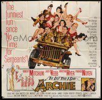 6w177 LAST TIME I SAW ARCHIE 6sh '61 art of Robert Mitchum & Jack Webb in jeep full of sexy girls!