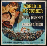 6w233 WORLD IN MY CORNER 6sh '56 best art of boxer Audie Murphy kissing Rush over boxing ring!