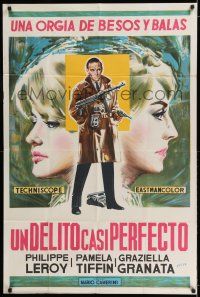6w243 ALMOST PERFECT CRIME Argentinean '66 art of reporter Philippe Leroy w/guns & Pamela Tiffin!
