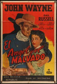 6w244 ANGEL & THE BADMAN Argentinean '47 great close up of cowboy John Wayne & sexy Gail Russell!