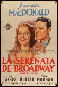 6w268 BROADWAY SERENADE Argentinean '39 great artwork portrait of Jeanette MacDonald & Lew Ayres!