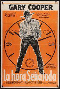 6w313 HIGH NOON Argentinean R60s different art of Gary Cooper with guns by clock, Fred Zinnemann!
