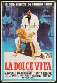 6w326 LA DOLCE VITA Argentinean R80s Fellini, image of Mastroianni astride Franca Pasut!