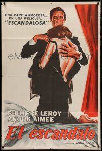 6w335 LO SCANDALO Argentinean '66 art of Philippe Leroy removing sexy Anouk Aimee's dress!