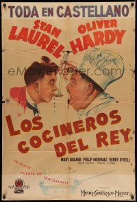 6w347 NOTHING BUT TROUBLE Argentinean '45 great different art of Stan Laurel & chef Oliver Hardy!