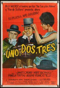 6w353 ONE, TWO, THREE Argentinean '62 Billy Wilder, different art of James Cagney, Buccholz & Tiffin