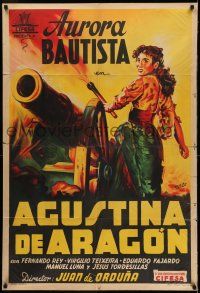 6w371 SIEGE Argentinean '54 Peris Arago art of heroine Aurora Bautista with torch by cannon!