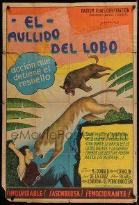 6w390 TRAILING THE KILLER Argentinean '32 great artwork of dog saving man from mountain lion!