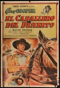 6w402 WESTERNER Argentinean '50s different close up art of cowboy Gary Cooper riding horse!
