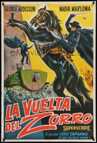 6w414 ZORRO IN THE COURT OF SPAIN Argentinean '62 action art of masked hero on rearing horse!