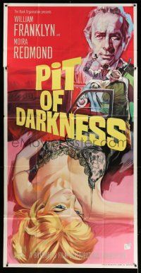 6w012 PIT OF DARKNESS English 3sh '61 cool stone litho art of sexy blonde victim in lace nightie!