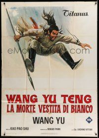 6w733 BLOOD OF THE DRAGON Italian 1p '73 cool Ciriello kung fu art of man with spear in mid air!