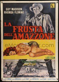 6w741 BULLWHIP Italian 1p '59 different Valcarenghi art of Guy Madison & sexy Rhonda Fleming!