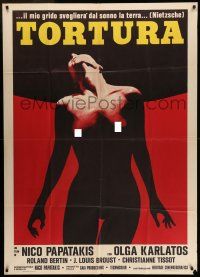 6w802 GLORIA MUNDI Italian 1p '77 art of tortured naked Olga Karlatos, directed by Nikos Papatakis