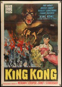 6w849 KING KONG Italian 1p R61 Fay Wray, Robert Armstrong, cool different ape art by Serafini!
