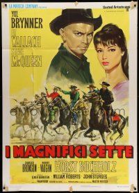 6w878 MAGNIFICENT SEVEN Italian 1p R70s different Rene art of Brynner over cowboys, John Sturges!
