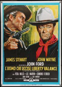6w879 MAN WHO SHOT LIBERTY VALANCE Italian 1p '63 John Wayne & James Stewart, Ford, different art!