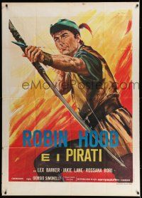 6w927 ROBIN HOOD & THE PIRATES Italian 1p R70s great Stefano art of Lex Barker with bow & arrow!