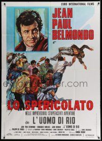 6w971 THAT MAN FROM RIO Italian 1p R70s L'homme de Rio, different art of Jean-Paul Belmondo!